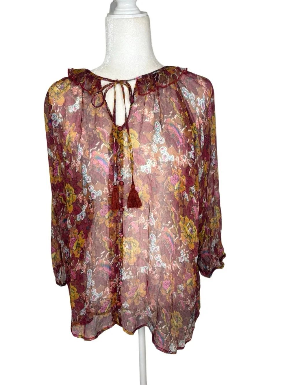 Johnny Was Jade Micah Sheer Silk Boho Blouse. Size Medium. Excellent Condition!!